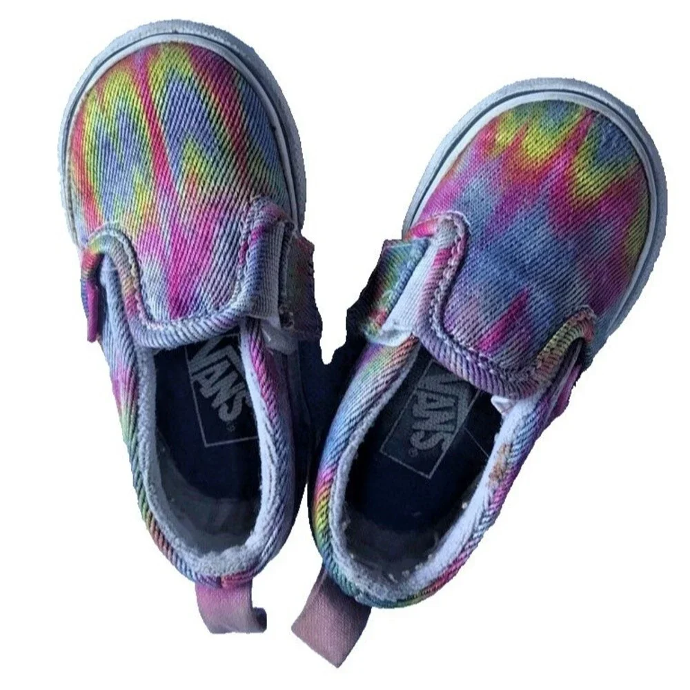 Vans Girl's Slip-On Rainglow Rainbow Colorful Baby Toddler -Size 4.0 Play Shoes